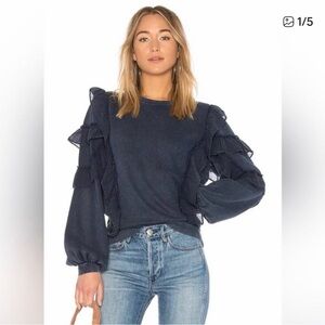 Tularosa Denim-look Blue Ruffled Sweatshirt, M
